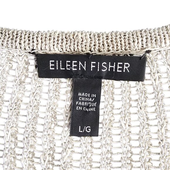 Eileen Fisher Open Knit Aysymmetrical V-Neck Long Sleeve Shirt, Size Large - Picture 5 of 7